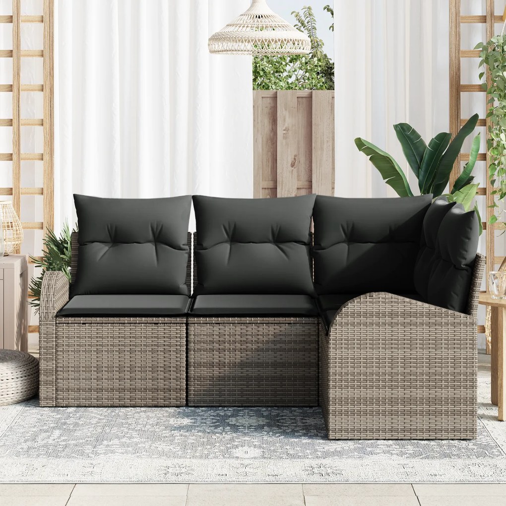 Conjunto de Sofá de Jardim de 4 Peças com Almofadas Cinza de Rattan Po