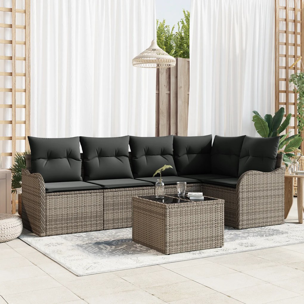 Conjunto de Sofá de Jardim vidaXL de 5 Peças com Almofadas em Rattan P