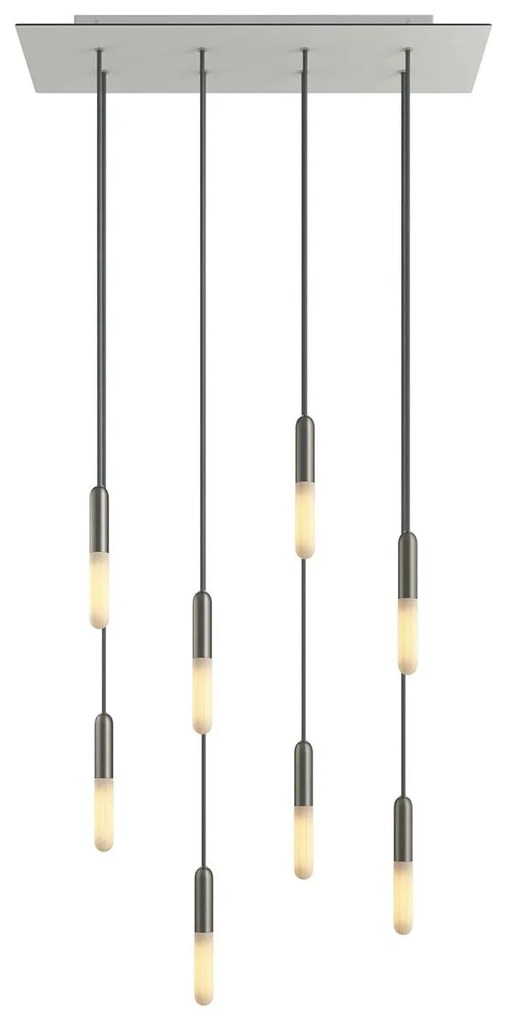 Luminária pendente de 8 luzes com 675 mm retangular XXL Rose-One, com cabo de tecido e acabamentos em metal - Dibond Bianco opaco Sim