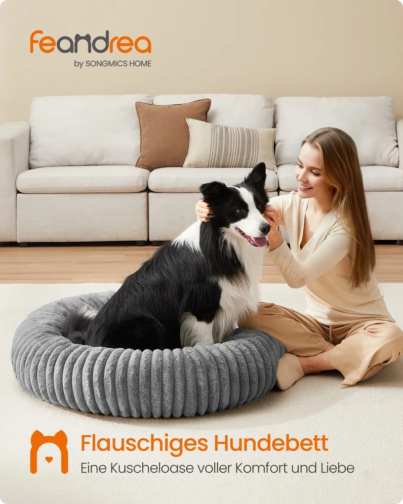Cama para cães com 100 cm de diâmetro, lavável, cinzenta