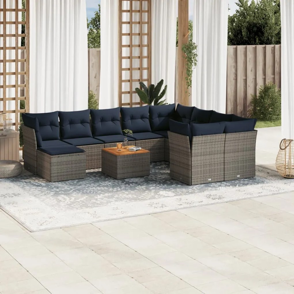 vidaXL 11 pcs conjunto sofás de jardim c/ almofadões vime PE cinzento