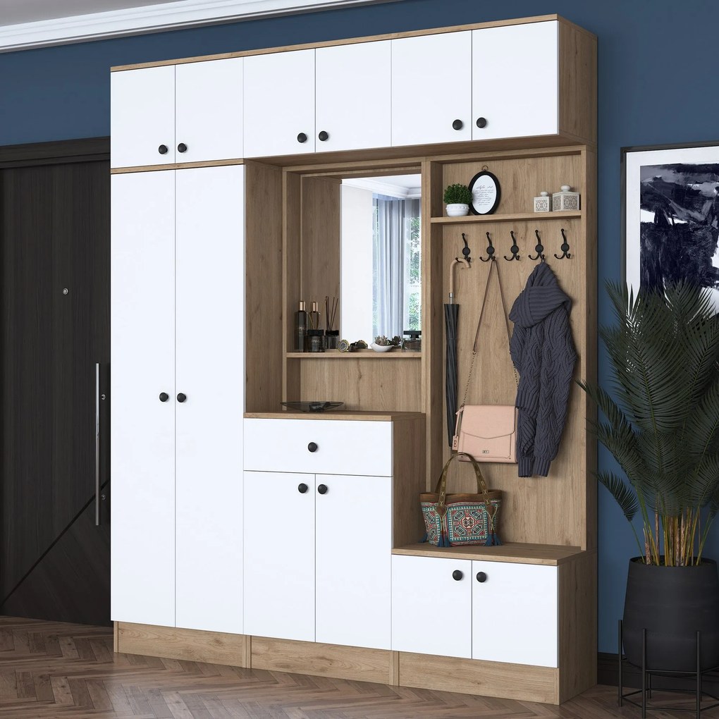 Hall Stand EA108 – Branco e Noz – 179,4x226,4x37,5 cm