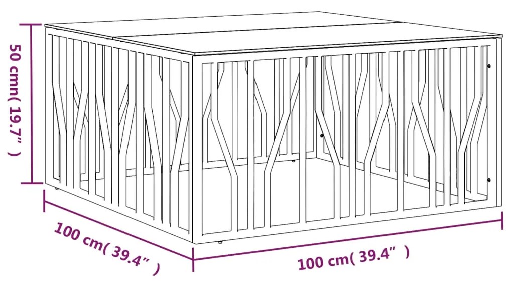 Mesa de centro 100x100x50 cm aço inoxidável e vidro prateado