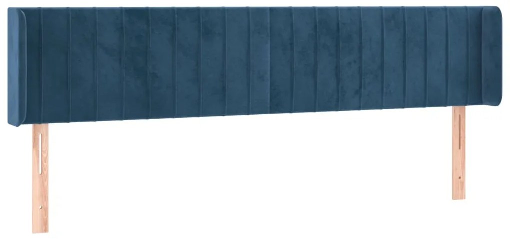 Cabeceira cama c/ luzes LED veludo 203x16x78/88 cm azul-escuro