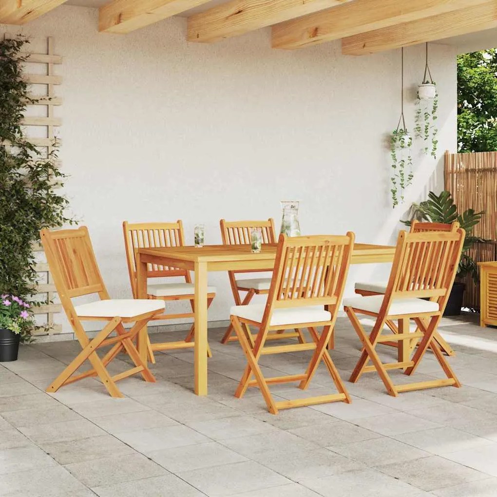 Cadeiras de Jardim Dobráveis vidaXL com Almofada Branca 6pcs em Madeir
