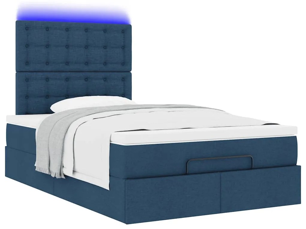 Estrutura de cama otomana com colchão 120x200 cm tecido azul