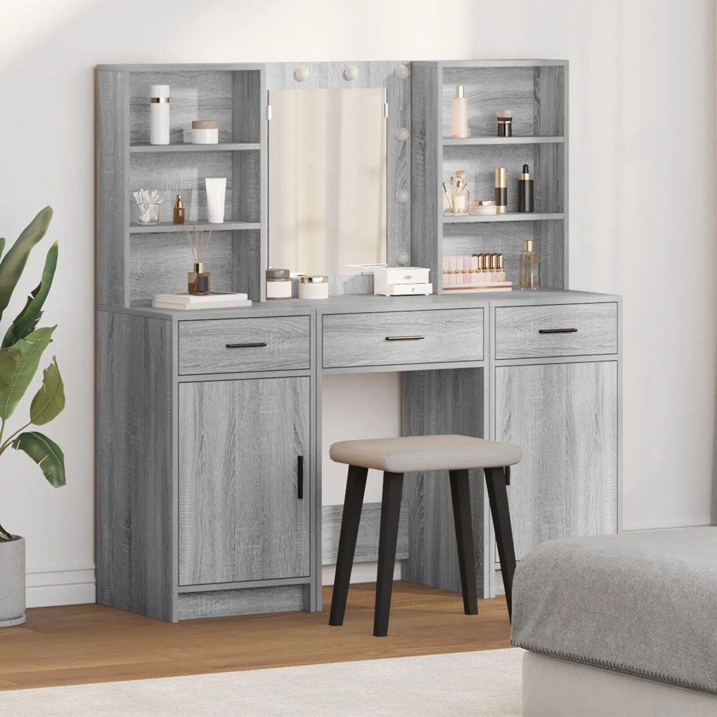 Conjunto de Mesa de Maquilhagem 3 Peças vidaXL Cinzento Sonoma em Made