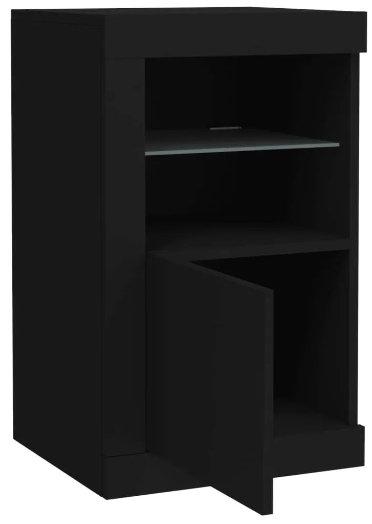 Móveis de apoio c/ luzes LED 2 pcs derivados de madeira preto