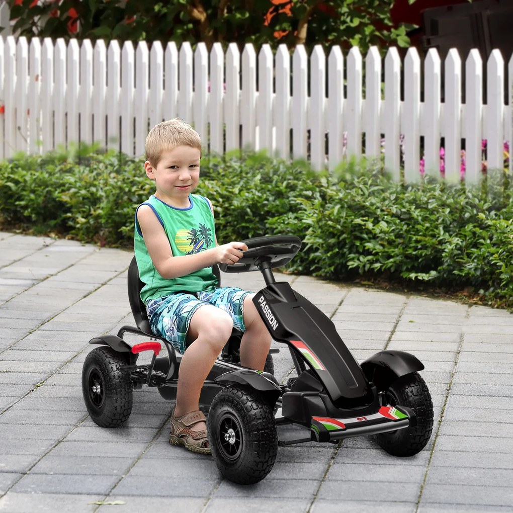 Kart a Pedais para Crianças com Assento Ajustável Pneus de Goma Travão de Mão para Crianças de 5-12 Anos 121x58x61 cm Branco