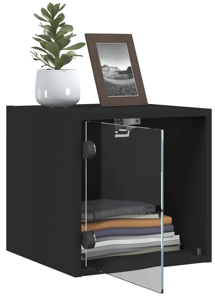 Mesa de cabeceira c/ porta de vidro 35x37x35 cm preto