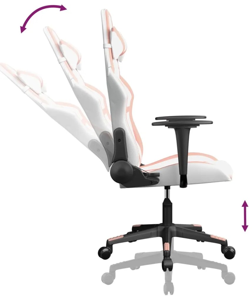 Cadeira gaming couro artificial branco e rosa