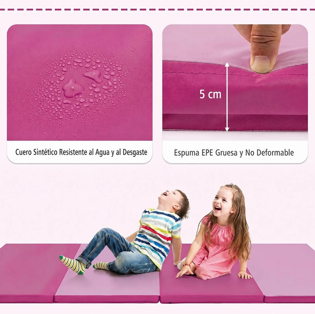 Colchão de Ginástica Dobrável, 240 x 116 x 5 cm, Espuma de Alta Densidade, Rosa-escuro