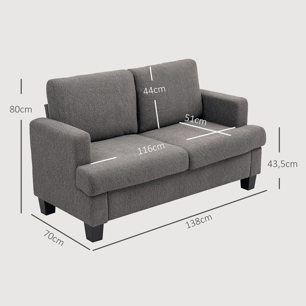 Sofá pequeno de 2 lugares com 120 cm e almofadas de encosto removíveis, tecido chenille para sala de estar, quarto, escritório, cinzento escuro