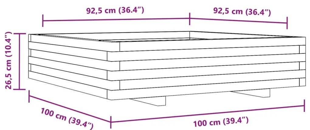 Vaso/floreira de jardim 100x100x26,5 cm pinho maciço branco