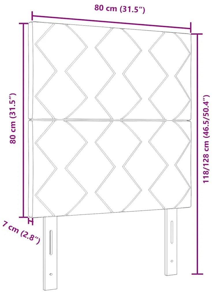 Cabeceira LED vidaXL Design de Blocos de Diamante Preto 80 cm Tecido