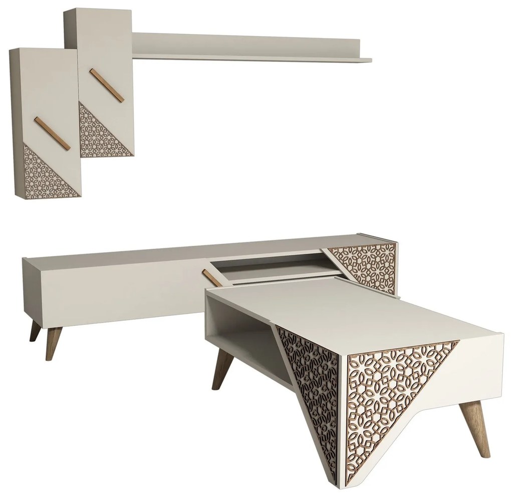 Conjunto de Mobiliário de Sala de Estar Beril – Creme – Conjunto Compl