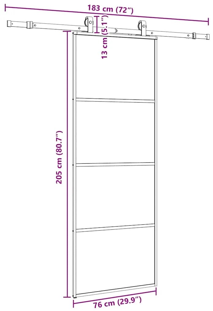 Porta deslizante c/ conj. ferragens 76x205cm vidro ESG preto