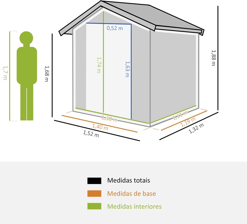 Abrigo de Jardim de 2m² 152x132x188cm Abrigo de Exterior de Aço Galvan