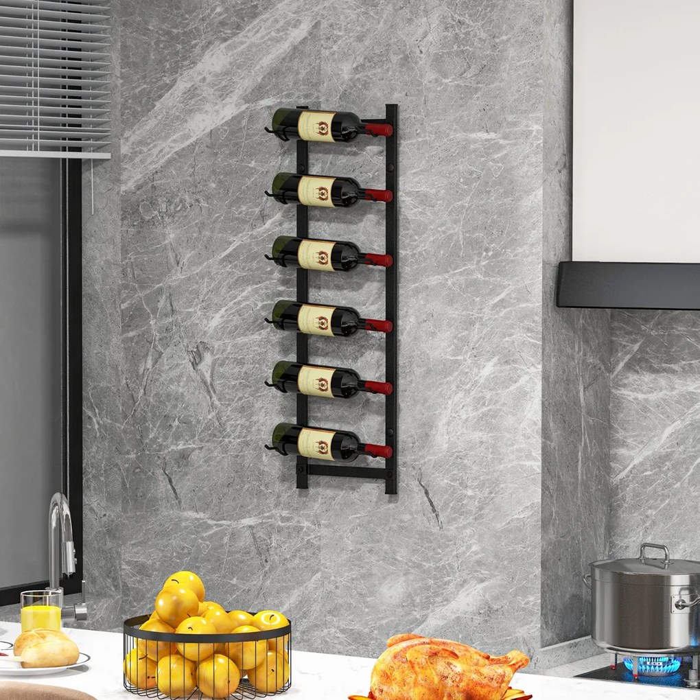 Garrafeira de Parede para 6 Vinhos Garrafeira Suspensa em Aço Inoxidável para Garrafas de Vinho Garrafeira Vertical para Cozinha Sala de Jantar Bar Pr