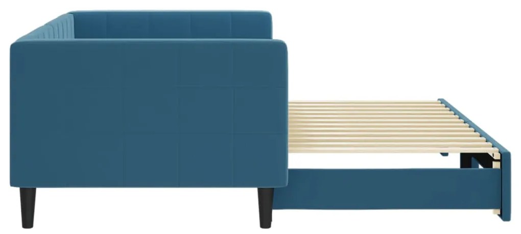 Sofá-cama com gavetão 90x200 cm veludo azul