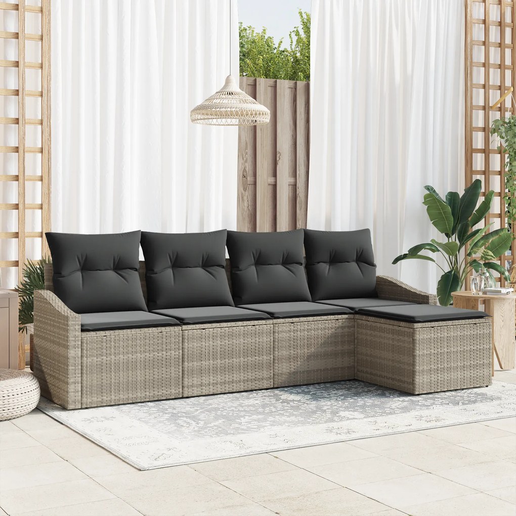 Conjunto de Jantar de Jardim com 5 Peças e Almofadas Cinza Claro em Ra