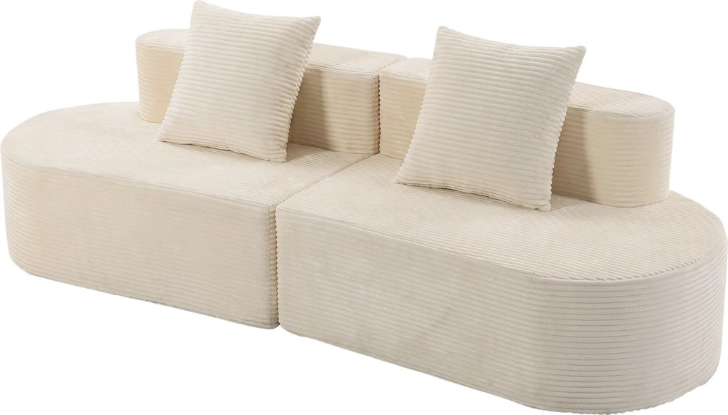 Sofá Curvo de 3 Lugares, 245 x 86 x 82 cm, Design Modular, Creme