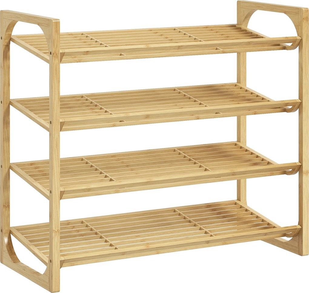 HOMCOM Sapateira 4 Níveis para 12 Pares Bambu Ripado 76x33x67 cm Bambu | Aosom Portugal