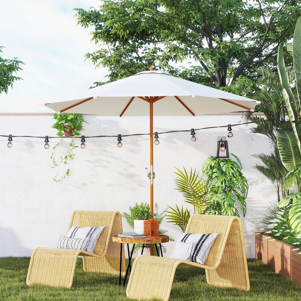 Guarda-sol redondo para exterior, Ø 2,7 x 2,5 m, com manivela para abrir e fechar, mastro em madeira, lona de 180 g/m², bege