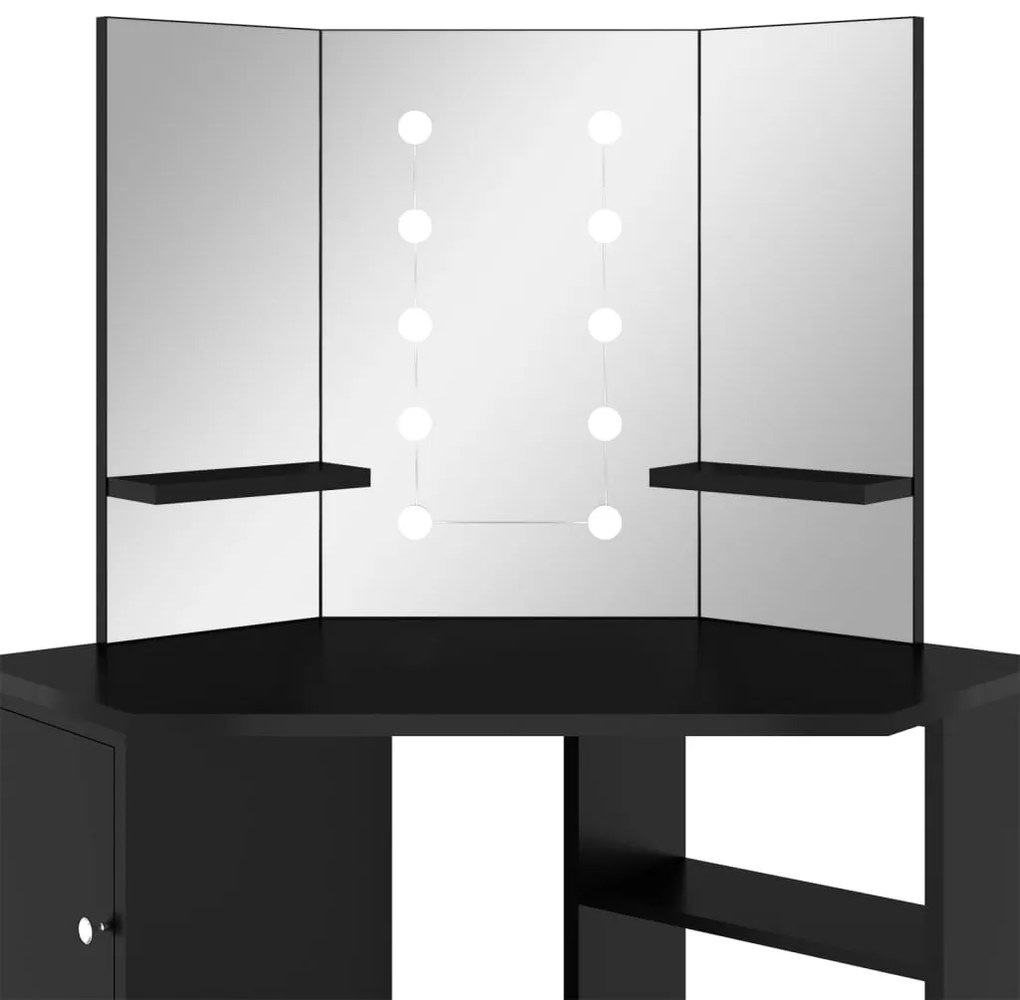 Toucador de canto com LED 111x54x141,5 cm preto