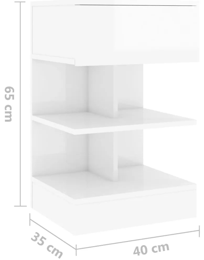 Mesas de cabeceira 2 pcs 40x35x65 cm branco brilhante
