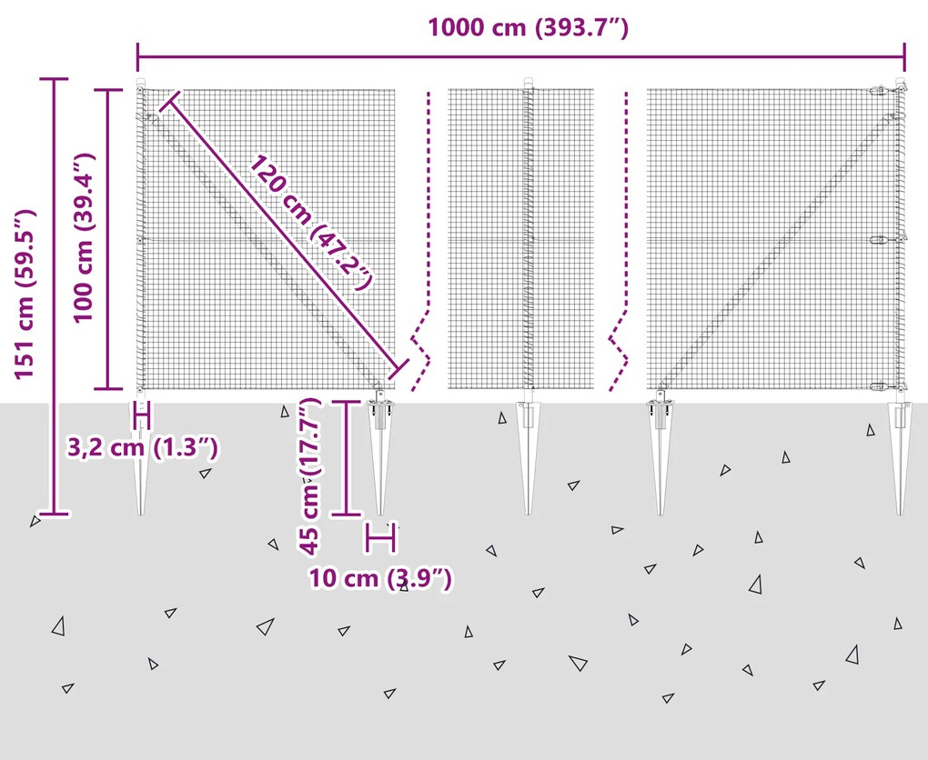 Conjunto de Postes para Cerca 10 x 1 m Conjunto de 2 Aço Galvanizado