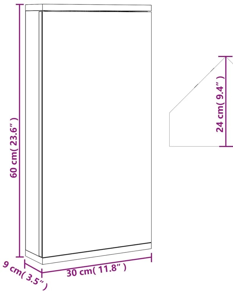 Armário espelhado de canto p/ casa de banho 30x24x60 cm branco