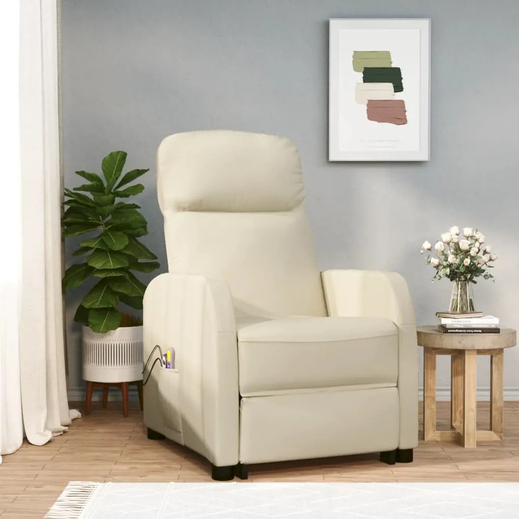 vidaXL Poltrona de massagens elevatória couro artificial cor creme