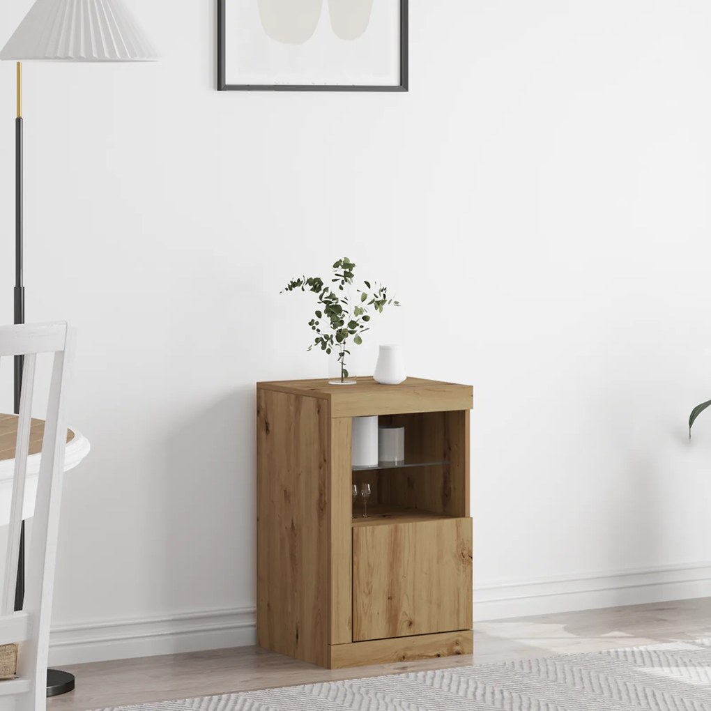Buffet vidaXL com Luzes de LED Carvalho Artisan 41x37x67 cm