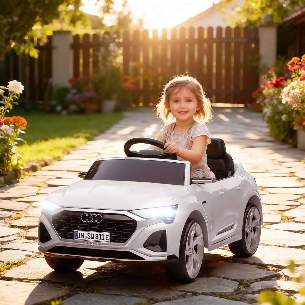 Carro Elétrico para Crianças Audi Q8 Etron Sportback Infantil 12V Faróis Buzina e Música 98x49,5x43 cm Branco