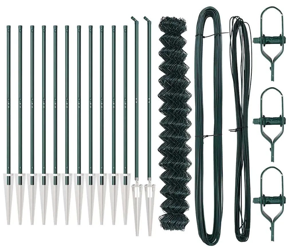 Conjunto de Postes de Cerca Verde 1.5 x 25 m Aço Galvanizado