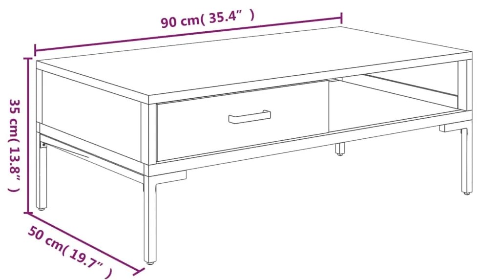 Mesa de centro 90x50x35 cm pinho maciço