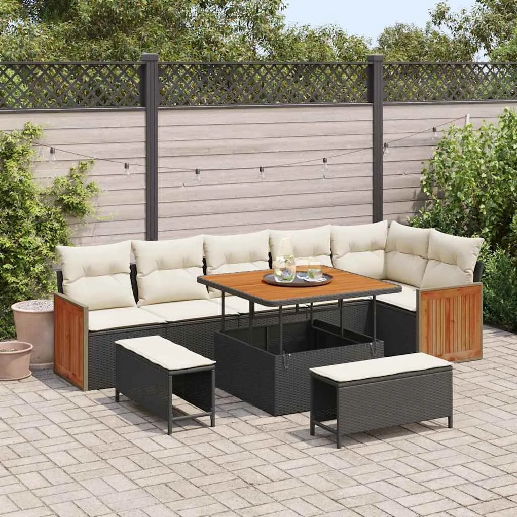 vidaXL Conjunto de Sofá de Jardim 11 pcs Preto e Creme vime PE
