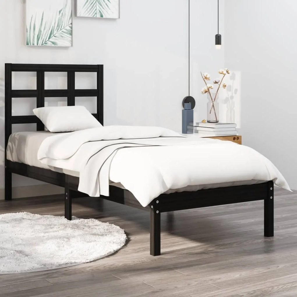 Estrutura cama de solteiro 90x190 cm madeira maciça preto