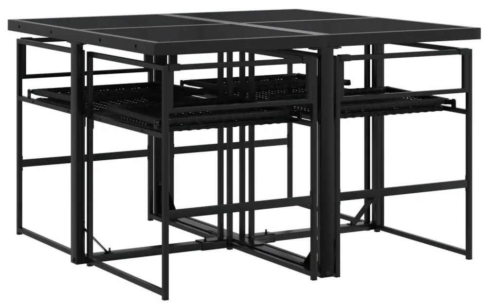 5 pcs conjunto de jantar p/ jardim c/ almofadões vime PE preto