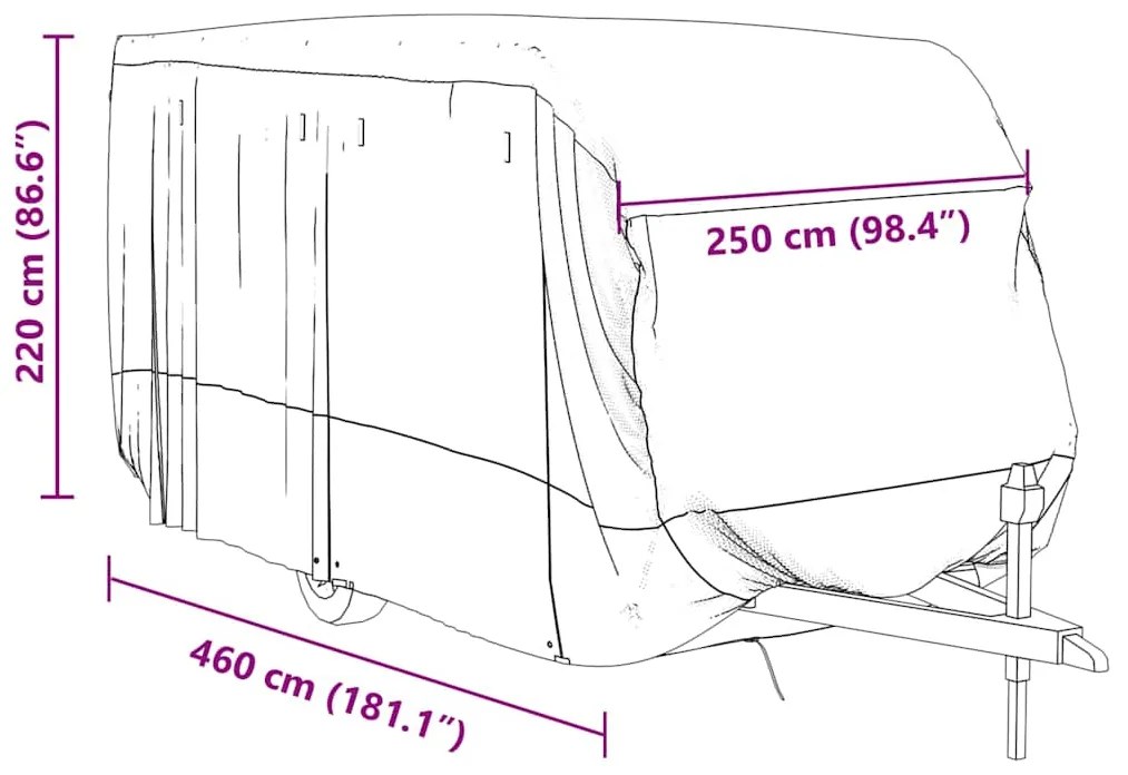 Cobertura caravana 460x250x220 cm tecido não tecido cinzento