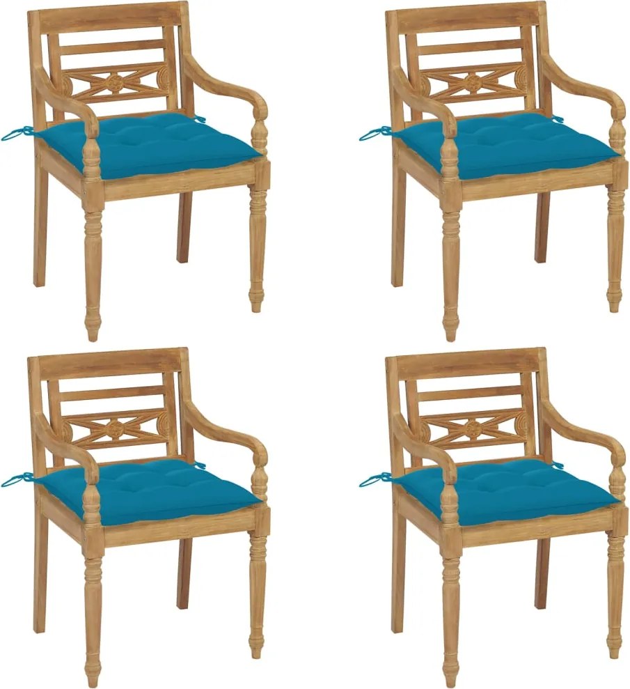 vidaXL Cadeiras Batávia com almofadões 4 pcs madeira de teca maciça