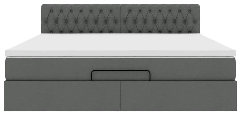 Cama Otomana com colchão &amp; LEDs 180x200cm tecido cinza-escuro