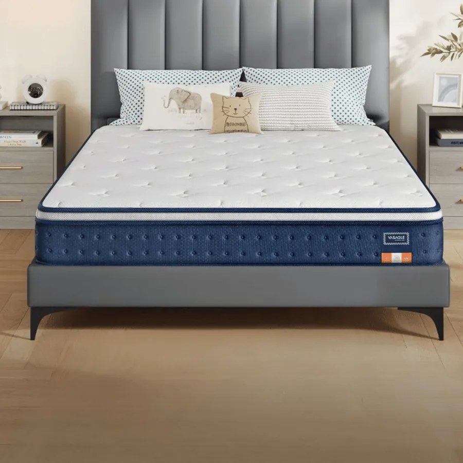 Colchão de molas ensacadas 200 x 180 x 20 cm com espuma viscoelástica de gel e conforto Azul