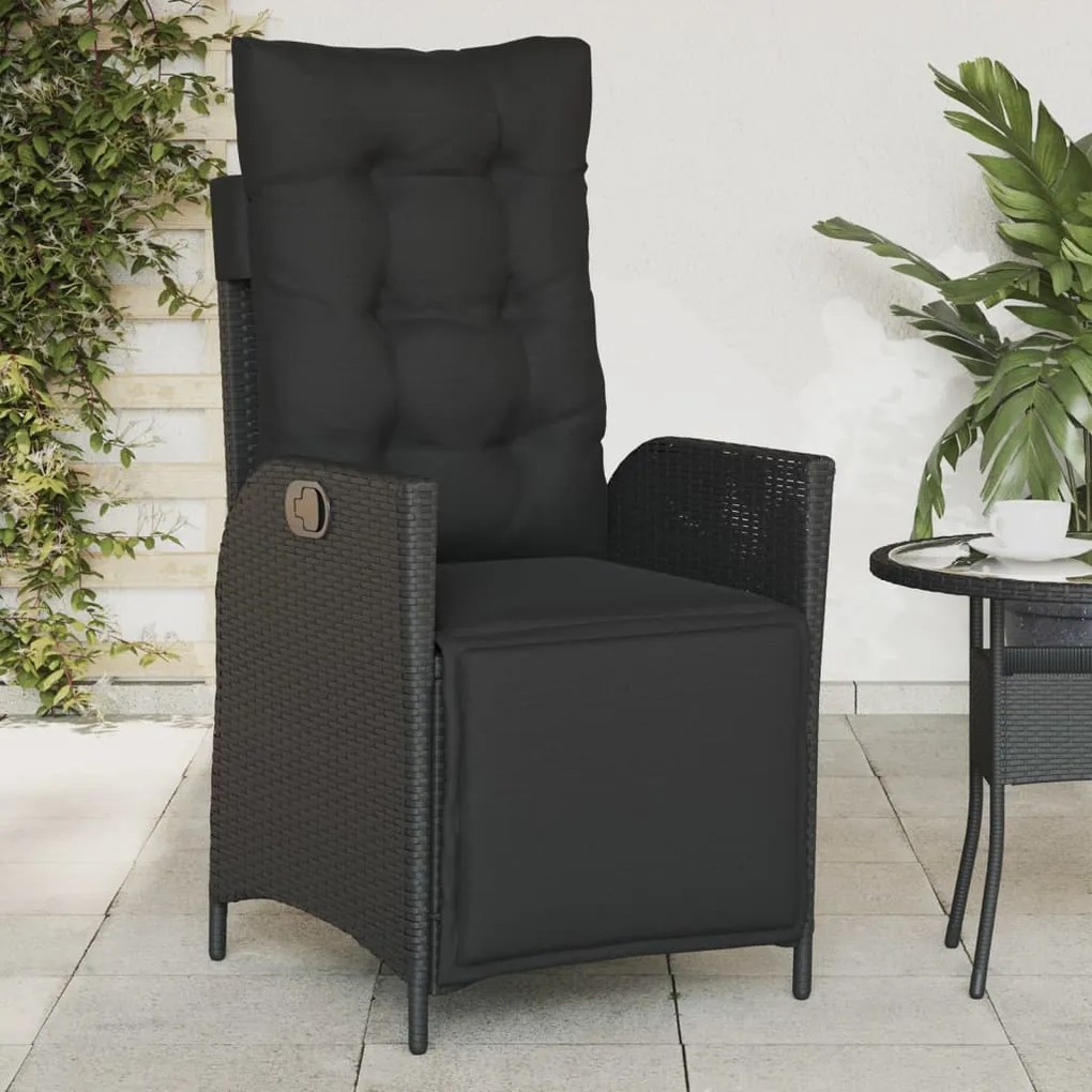 vidaXL Cadeira de jardim reclinável c/ apoio para os pés vime PE preto