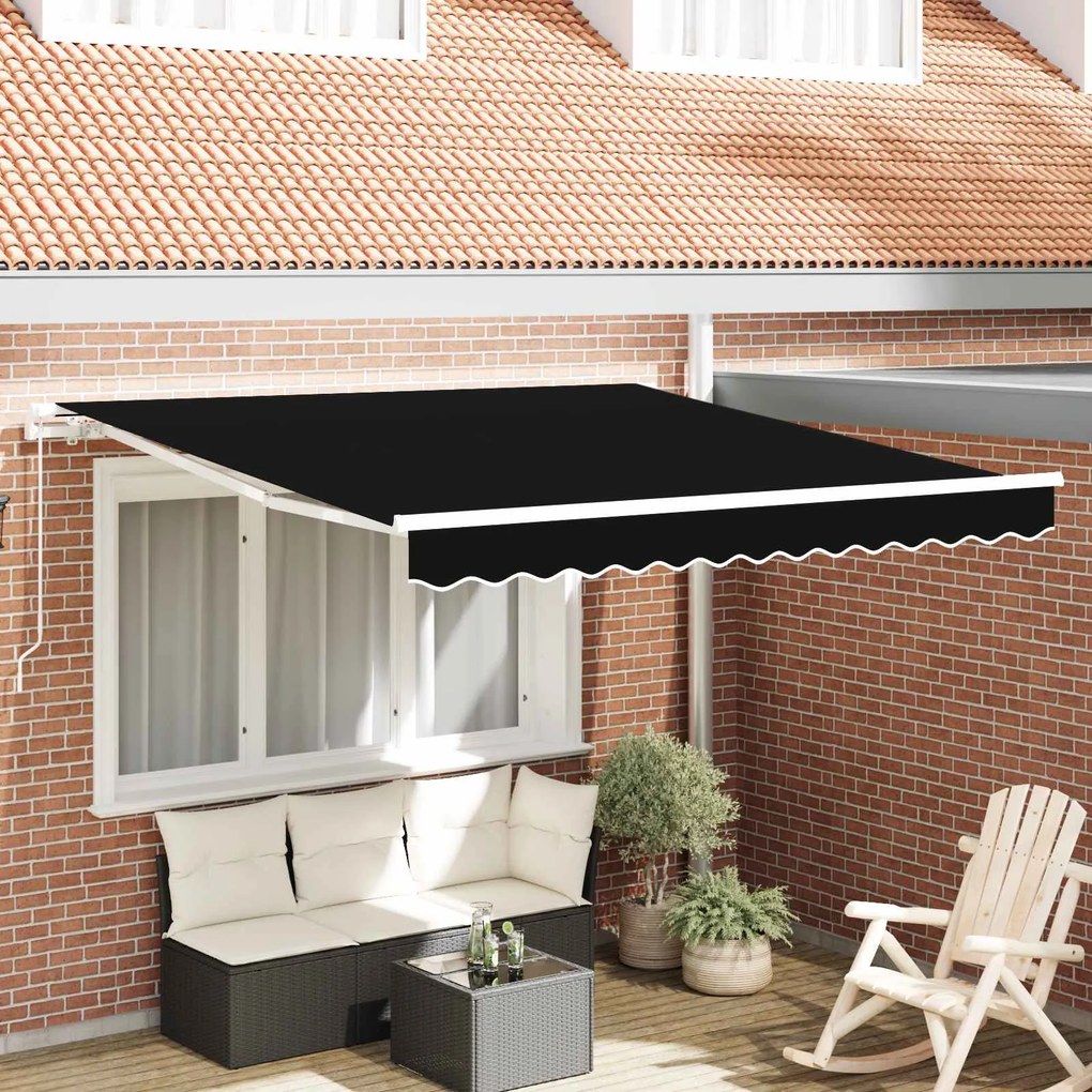 vidaXL Toldo Retrátil Manual Preto 350 x 250 cm tecido