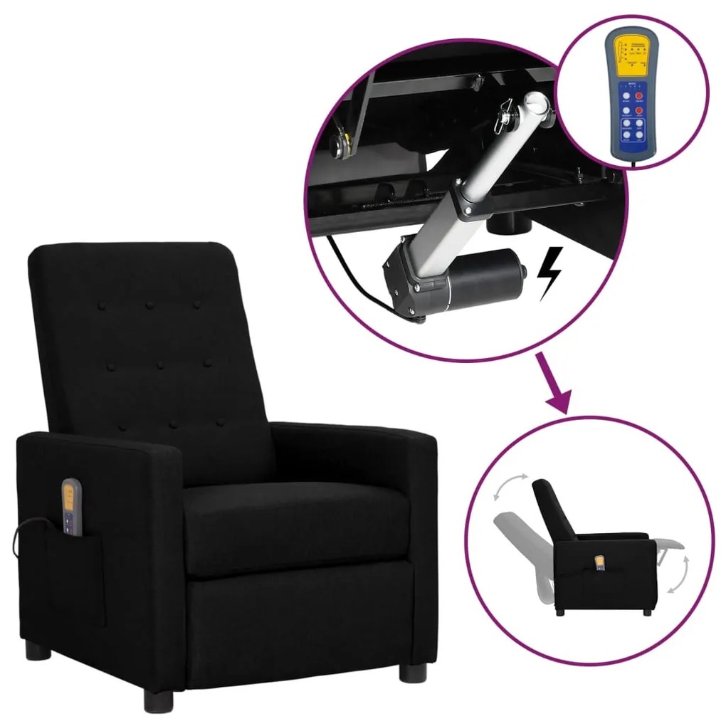 vidaXL Poltrona de massagens elevatória tecido preto