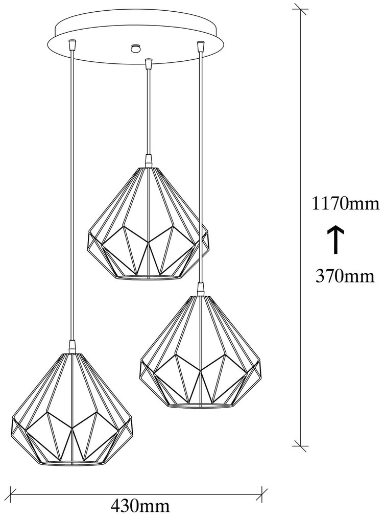 Chandelier Diamond – Preto – Diâmetro 43 cm, Altura 117 cm