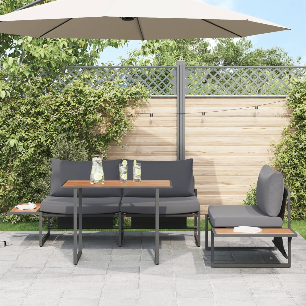 Conjunto de Jantar de Jardim 3 Peças com Almofadas Antracite