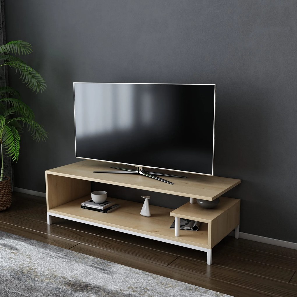 Móvel TV Reilly – Branco Carvalho – 120x44,6x37,6 cm